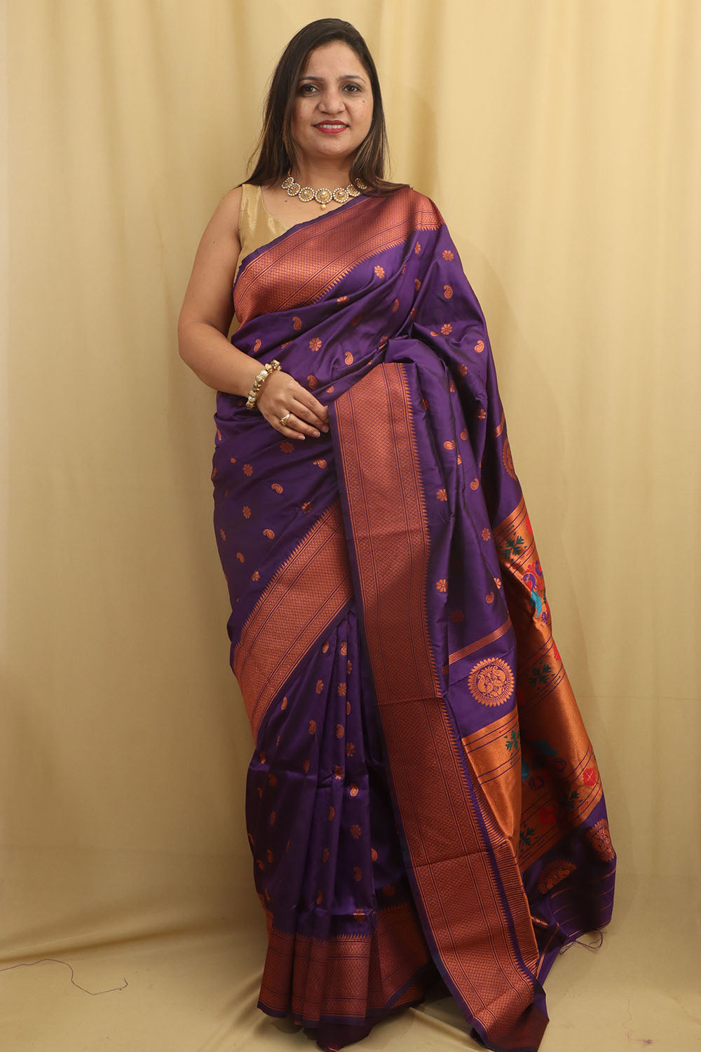 Elegant Purple Paithani Silk Saree With Maharani Pallu - Luxurion World