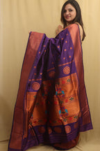 Elegant Purple Paithani Silk Saree With Maharani Pallu - Luxurion World