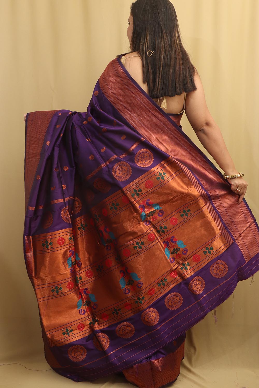 Elegant Purple Paithani Silk Saree With Maharani Pallu - Luxurion World