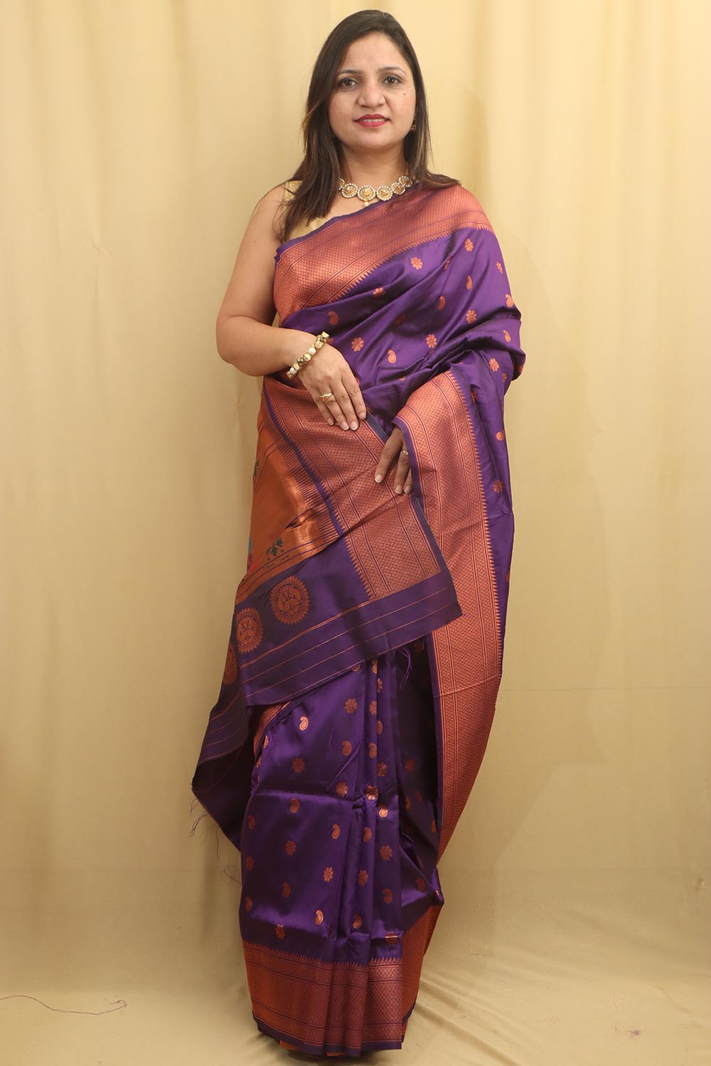 Elegant Purple Paithani Silk Saree With Maharani Pallu - Luxurion World
