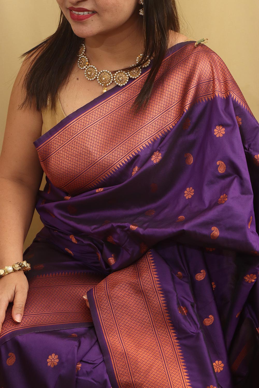 Elegant Purple Paithani Silk Saree With Maharani Pallu - Luxurion World