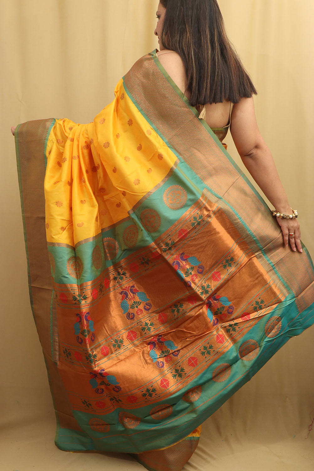Yellow Paithani Silk Saree With Maharani Pallu - Luxurion World