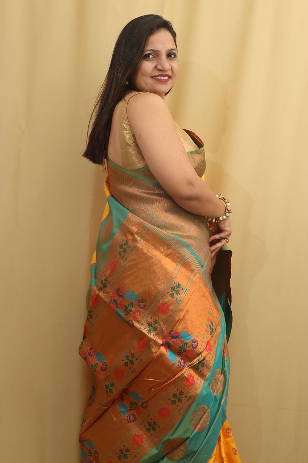 Yellow Paithani Silk Saree With Maharani Pallu - Luxurion World