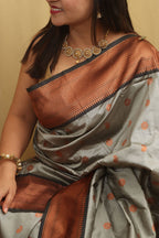 Elegant Grey Paithani Silk Saree With Maharani Pallu - Luxurion World