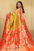 Green Paithani Handloom Flower Design Pure Silk Saree - Luxurion World