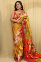 Green Paithani Handloom Flower Design Pure Silk Saree - Luxurion World