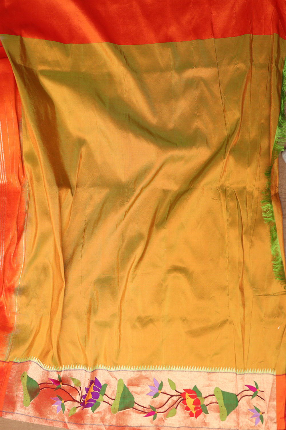 Green Paithani Handloom Flower Design Pure Silk Saree - Luxurion World