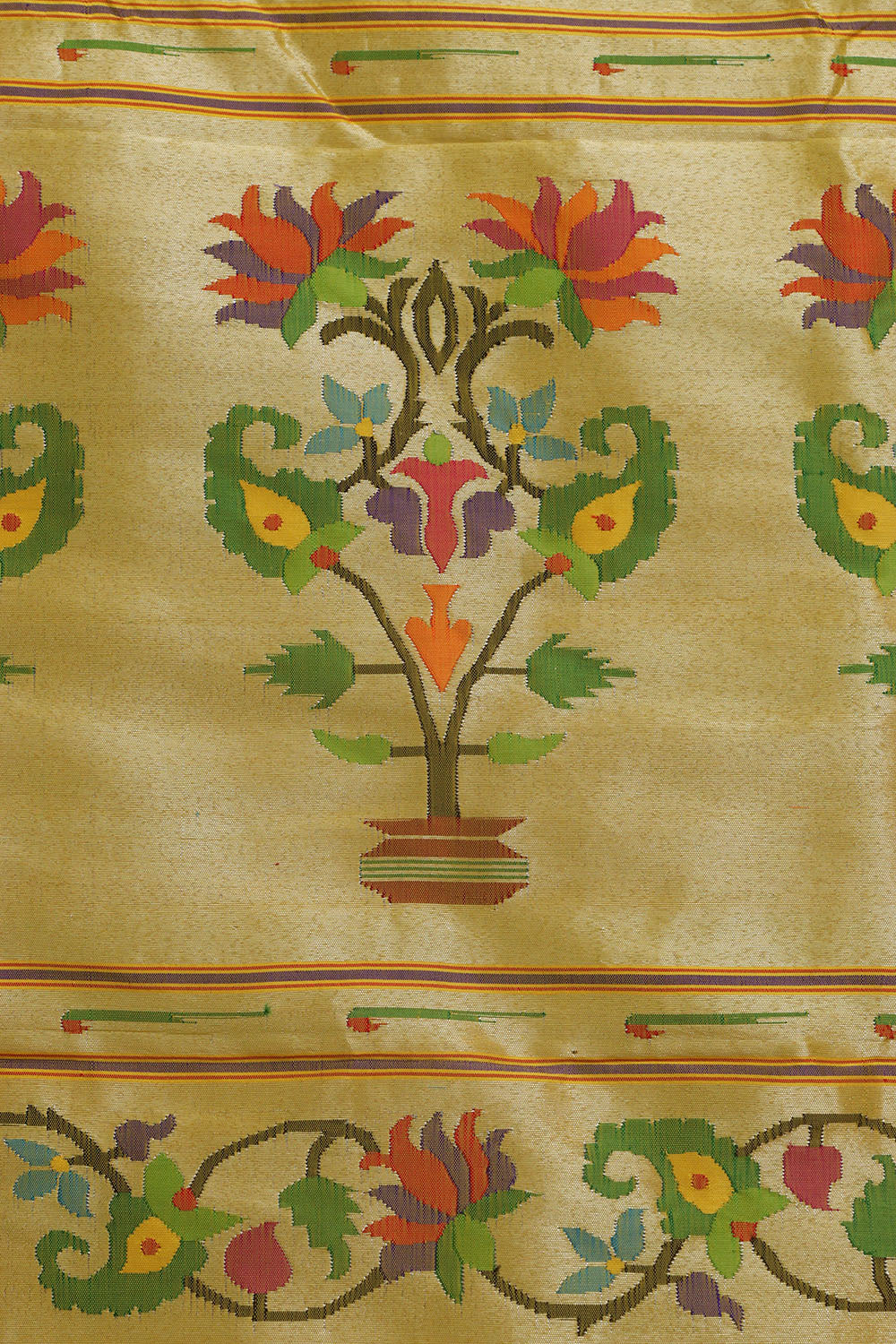 Yellow Paithani Silk Saree with Flower Design Border - Luxurion World