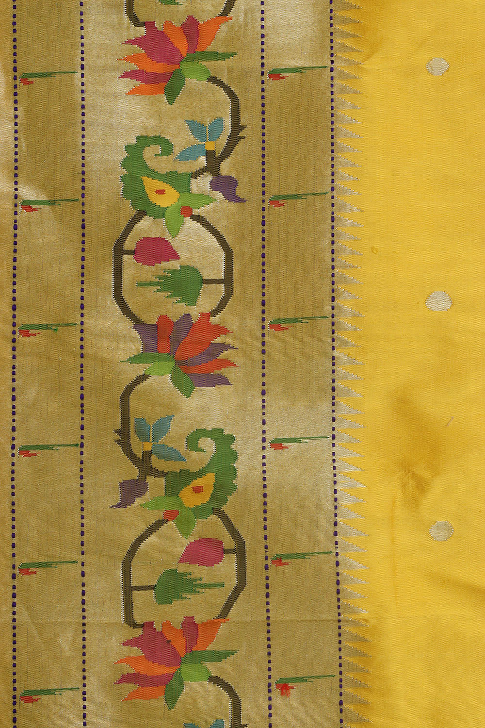 Yellow Paithani Silk Saree with Flower Design Border - Luxurion World
