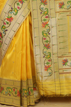 Yellow Paithani Silk Saree with Flower Design Border - Luxurion World