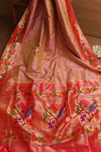 Floral Pink Paithani Silk Saree with Muniya Border - Luxurion World