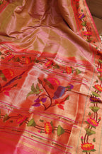 Floral Pink Paithani Silk Saree with Muniya Border - Luxurion World