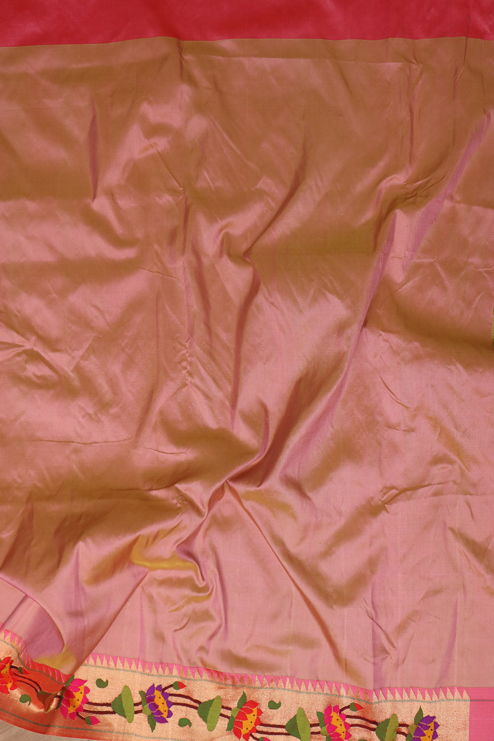 Floral Pink Paithani Silk Saree with Muniya Border - Luxurion World