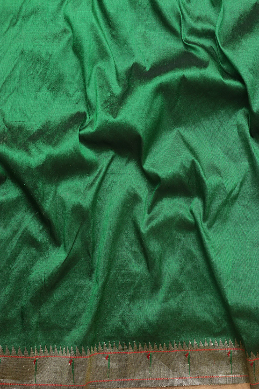 Green Paithani Handloom Pure Silk Heavy Border Peacock And Flower Design Saree - Luxurion World