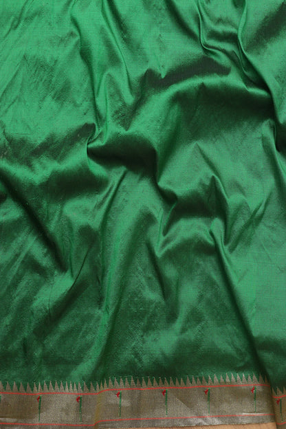 Green Paithani Handloom Pure Silk Heavy Border Peacock And Flower Design Saree - Luxurion World