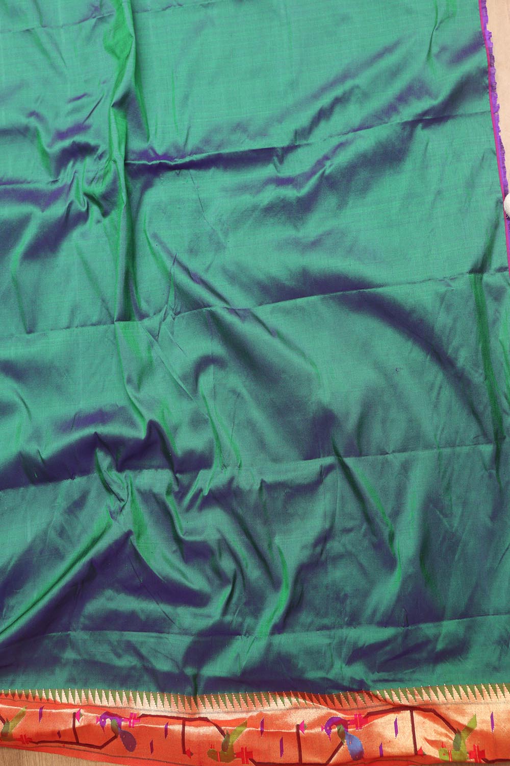 Exquisite Blue And Green Shot Paithani Handloom Pure Silk Heavy Border Flower And Parrot Design Saree - Luxurion World