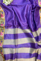 Purple Paithani Embroidered Border Pure Tussar Silk Flower Design Saree - Luxurion World