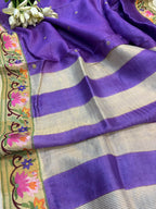 Purple Paithani Embroidered Border Pure Tussar Silk Flower Design Saree - Luxurion World