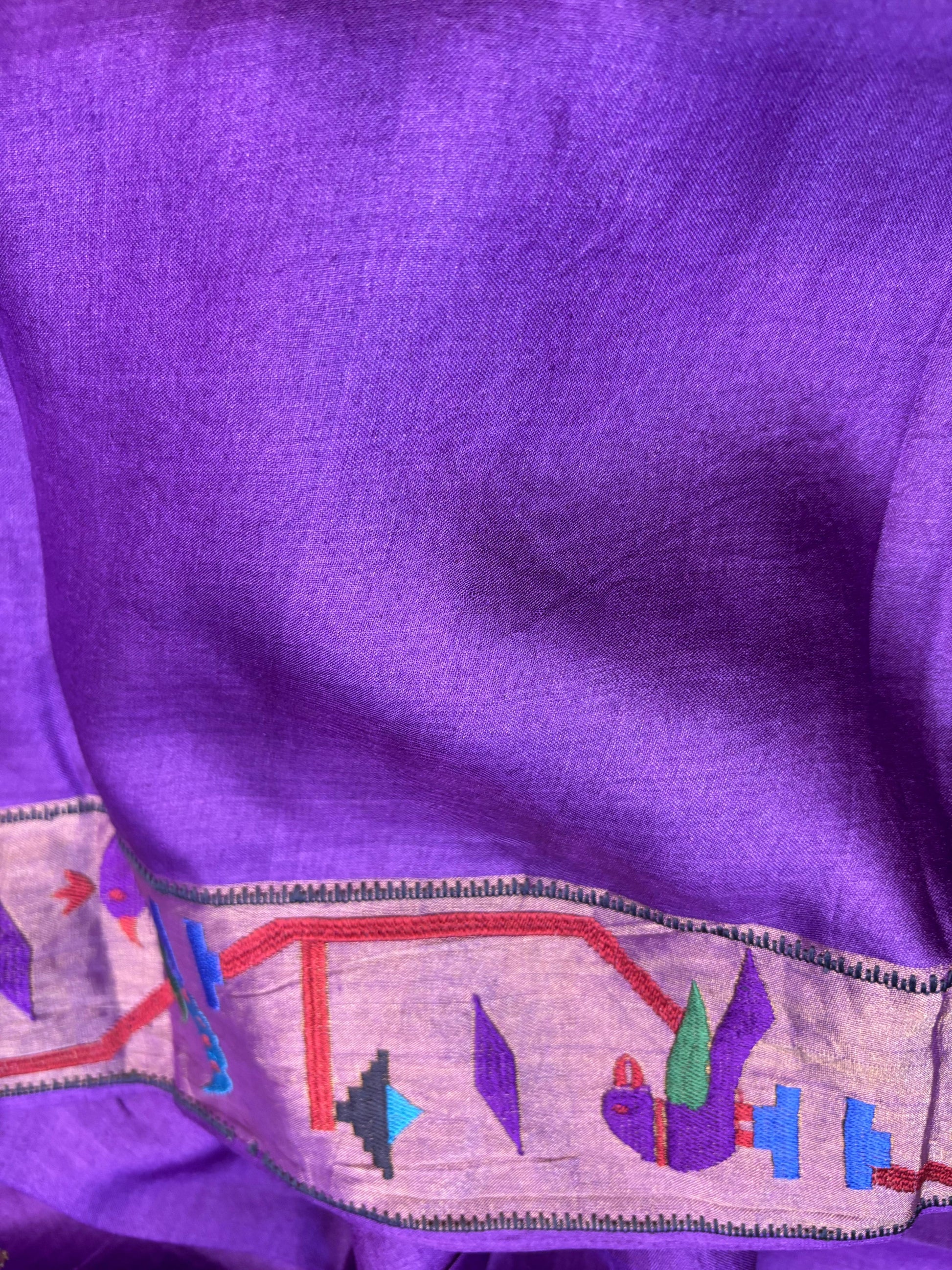 Purple Paithani Border Pure Tussar Silk Peacock Design Saree - Luxurion World