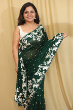 Exquisite Green Hand Embroidered Parsi Gara Pure Georgette Saree - Luxurion World