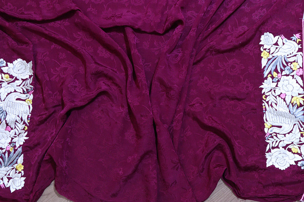 Elegant Purple Hand Embroidered Parsi Gara Crepe Saree - Luxurion World