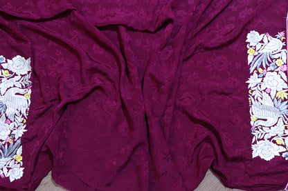 Elegant Purple Hand Embroidered Parsi Gara Crepe Saree - Luxurion World