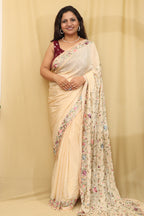 Pastel Hand Embroidered Parsi Gara Crepe Saree - Luxurion World