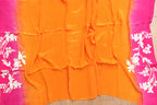 Vibrant Orange and Pink Hand Embroidered Parsi Gara Crepe Saree - Luxurion World