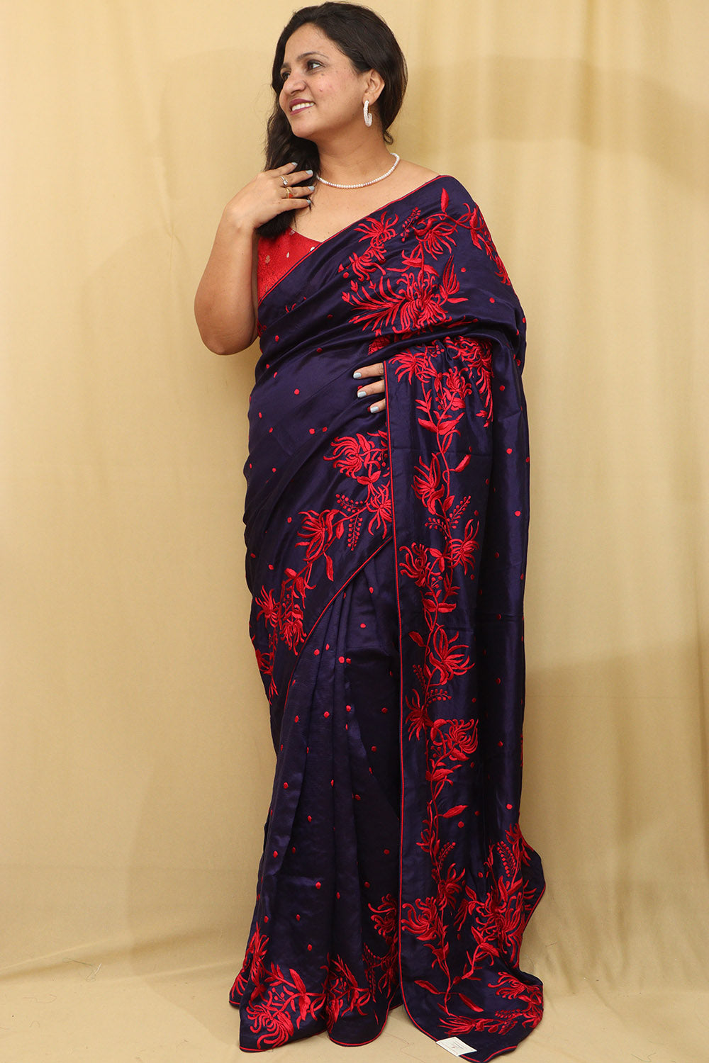 Exquisite Blue Hand Embroidered Parsi Gara Tussar Silk Saree - Luxurion World