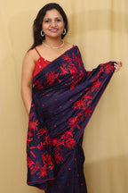 Exquisite Blue Hand Embroidered Parsi Gara Tussar Silk Saree - Luxurion World