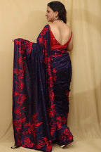 Exquisite Blue Hand Embroidered Parsi Gara Tussar Silk Saree - Luxurion World