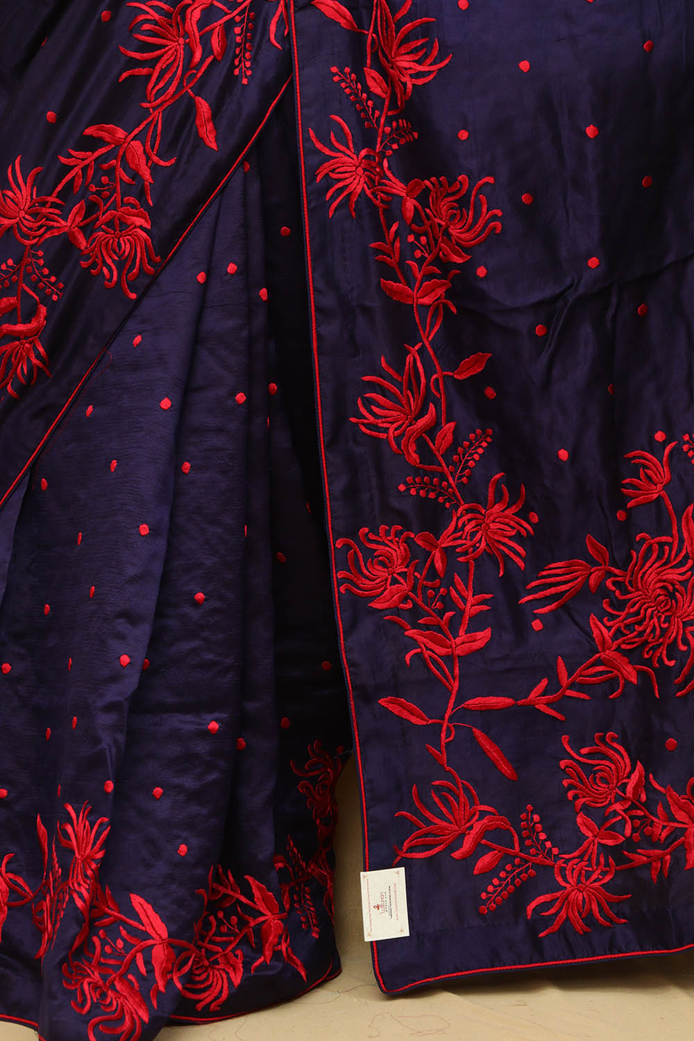 Exquisite Blue Hand Embroidered Parsi Gara Tussar Silk Saree - Luxurion World