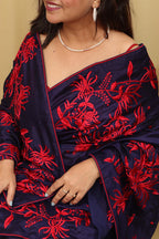 Exquisite Blue Hand Embroidered Parsi Gara Tussar Silk Saree - Luxurion World