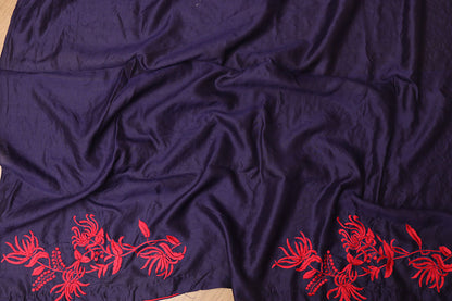 Exquisite Blue Hand Embroidered Parsi Gara Tussar Silk Saree - Luxurion World