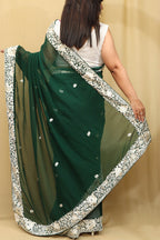 Green Hand Embroidered Parsi Gara Georgette Saree - Luxurion World