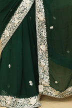 Green Hand Embroidered Parsi Gara Georgette Saree - Luxurion World