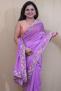 Exquisite Purple Hand Embroidered Parsi Gara Saree - Luxurion World