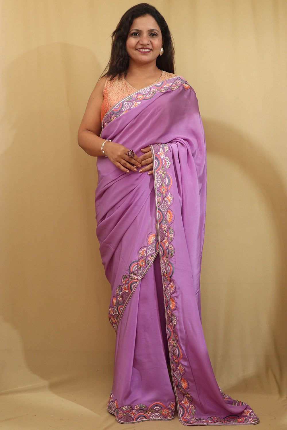 Exquisite Purple Hand Embroidered Parsi Gara Saree - Luxurion World