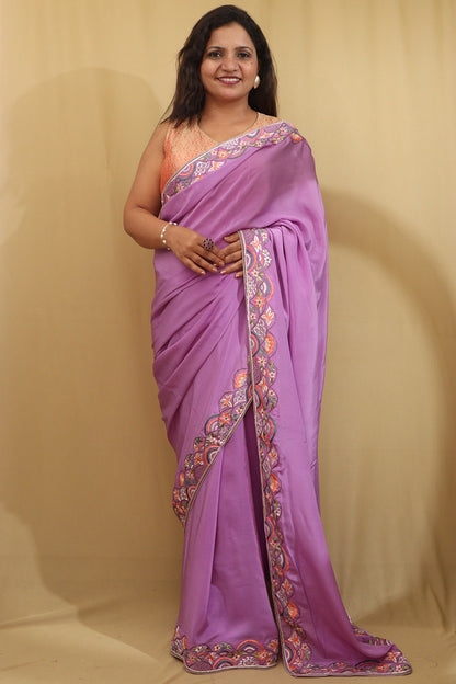 Exquisite Purple Hand Embroidered Parsi Gara Saree - Luxurion World