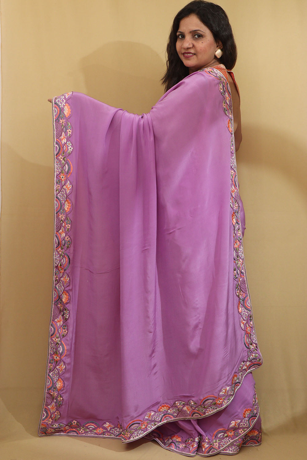Exquisite Purple Hand Embroidered Parsi Gara Saree - Luxurion World