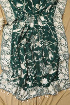 Green Hand Embroidered Parsi Gara Crepe Bird And Flower Design Saree - Luxurion World
