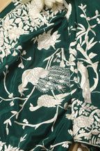 Green Hand Embroidered Parsi Gara Crepe Bird And Flower Design Saree - Luxurion World