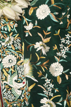 Green Hand Embroidered Parsi Gara Crepe Bird And Flower Design Multicolor Thread Work Saree - Luxurion World