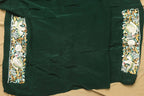 Green Hand Embroidered Parsi Gara Crepe Bird And Flower Design Multicolor Thread Work Saree - Luxurion World