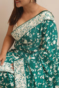Green Hand Embroidered Parsi Gara Crepe Bird And Flower Design Saree - Luxurion World