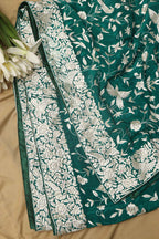 Green Hand Embroidered Parsi Gara Crepe Bird And Flower Design Saree - Luxurion World