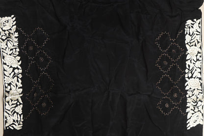Exquisite Black Hand Embroidered Parsi Gara Border Crepe Flower Design Saree - Luxurion World