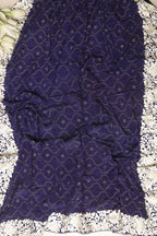 Blue Hand Embroidered Parsi Gara Border Crepe Flower Design Saree - Luxurion World