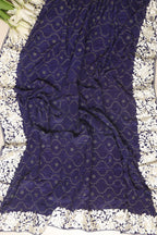 Blue Hand Embroidered Parsi Gara Border Crepe Flower Design Saree - Luxurion World