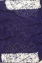 Blue Hand Embroidered Parsi Gara Border Crepe Flower Design Saree - Luxurion World